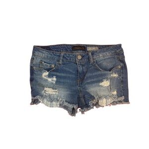 Aeropostale Ripped Denim Shorts with Exposed Striped Pockets